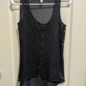 Dynamite Black Lace Button-Front Blouse